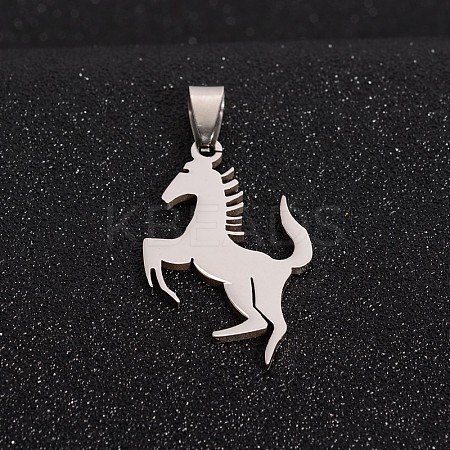 Tarnish Resistant Boy Jewelry Original Color 201 Stainless Steel Blank Horse Pendants STAS-I032-227-1