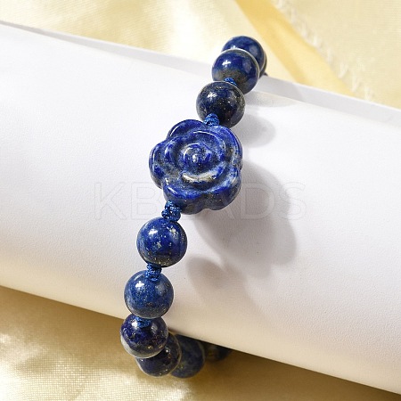 Adjustable Natural Lapis Lazuli Beads Braided Bead Bracelets for Women BJEW-L713-A04-1