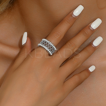 Elegant Vintage Style Brass Wide Hollow Flower Band Ring for Women's Daily Wear OD6362-4-1
