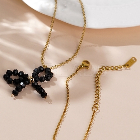 Glass Beaded Bowknot Pendant Necklaces LG8345-2-1