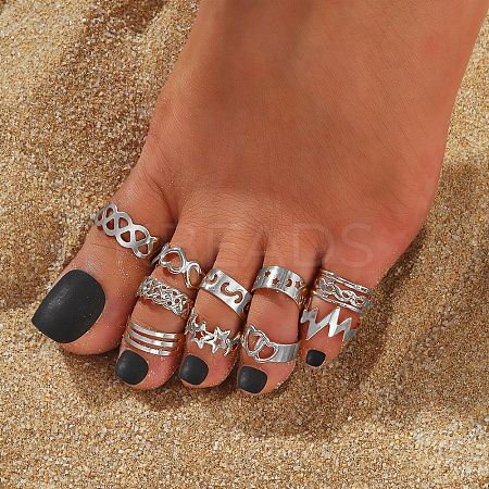 10Pcs 10 Styles Alloy Cuff Toe Rings FS-WGB499F-02-1