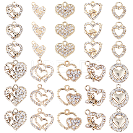 40Pcs 10 Style Alloy Crystal Rhinestone Pendants ALRI-SC0001-35G-1