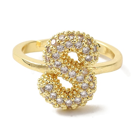Rack Plating Letter Brass Micro Pave Clear Cubic Zirconia Adjustable Rings for Women KK-S391-03G-S-1