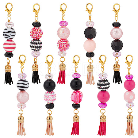 10Pcs 10 Styles Glass & Acrylic & Resin Beaded Pendant Decorations HJEW-AB00273-1