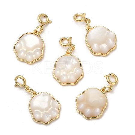 Natural White Shell Cat Paw Print Pendant Decorations AJEW-P108-13G-1