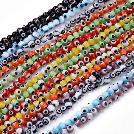 Handmade Evil Eye Lampwork Round Bead Strands LAMP-L055-8mm-1