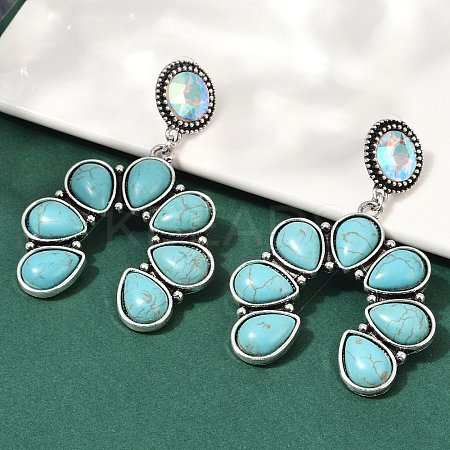Alloy Synthetic Turquoise Dangle Stud Earrings EJEW-U053-09B-AS-1