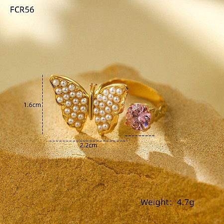 304 Stainless Steel Micro Pave Cubic Zirconia Open Cuff Rings for Women RJEW-S415-03G-05-1