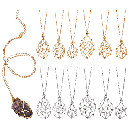12Pcs 2 Color Brass Macrame Pouch Necklaces NJEW-PH01601-1