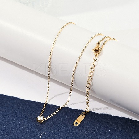 Ion Plating(IP) 304 Stainless Steel Cubic Zirconia Flat Round Pendant Cable Chain Necklaces NJEW-P320-16G-01-1