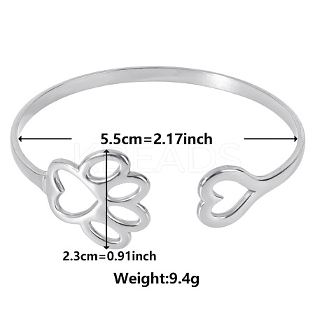 Stylish European and American Hollow Paw Print & Heart 304 Stainless Steel Cuff Bangles for Women IJ5253-1-1