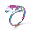 Ion Plating(IP) 201 Stainless Steel Elephant with Heart Adjustable Ring for Women RJEW-K238-07M-3