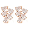 Rack Plating Leaf Brass Clear Cubic Zirconia Stud Earrings EJEW-M090-20G-1