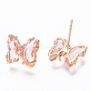 Cubic Zirconia Butterfly Stud Earrings with Glass KK-S365-003-3