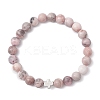 Natural Pink Zebra Jasper Round Beads Bracelets BJEW-JB12435-2