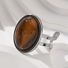 Oval Natural Tiger Eye Finger Rings RJEW-M062-02P-02-5