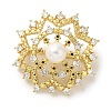 Rack Plating Brass Pave Clear Cubic Zirconia Flower Brooches KK-S391-04G-1