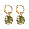 Round Natural Agate Beads Dangle Huggie Hoop Earrings EJEW-JE04718-03-4
