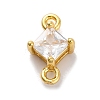 Brass Cubic Zirconia Rhombus Connector Charms KK-F894-12G-06-1