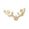 Brass Pave Clear Cubic Zirconia Flower with Deer Horn Links Connector Charms KK-M294-10G-1