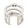 Rectangle Rack Plating Brass Micro Pave Cubic Zirconia Wide Cuff Rings for Women RJEW-F162-15P-3