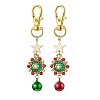 Christmas Wreath Glass Seed Pendant Decorations with Bell HJEW-MZ00077-1