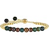 Natural Indian Agate 304 Stainless Steel Round Beaded Adjustable Slider Bracelets for Men Women AW1156-4-1