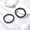 2Pcs 2 Styles Natural Lava Rock & Obsidian Om Mani Padme Hum Round Beaded Stretch Bracelet Sets BJEW-JB12247-1