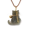 Natural Hetian Jade Cat Pendant Adjustable Cord Necklaces NJEW-N064-02-1