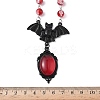 Alloy Red Glass Bat Pendant Round Glass Link Necklaces for Halloween NJEW-H075-02PEB-4