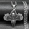 201 Stainless Steel Viking Deer Skull Cross Pendant Twisted Chain Necklaces for Men NJEW-S440-04AS-1