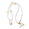 Natural Cowrie Shell Pendant ABS Plastic Starfish Round Beaded Necklaces with 304 Stainless Steel End Chains NJEW-F356-01G-1