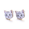 Real 14K Gold Plated Alloy Kitten Stud Earrings EJEW-G148-01G-04-1