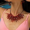 Summer Beach Wood Disc & Acrylic Coral & Round Pendant Bib Necklaces NJEW-Z096-01G-1