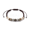 Round Lava Rock & Wood Braided Beads Bracelets BJEW-JB10991-1