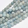 Faceted Round Grade AB Natural Aquamarine Bead Strands G-F289-02-8mm-1