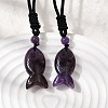 Natural Amethyst Fish Pendant Black Nylon Cord Necklaces NJEW-G185-01C-1