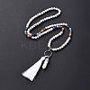 Natural Howlite Bullet & Tassel Pendant Necklace with Mixed Gemstone Beaded Chains NJEW-E585-02H-3