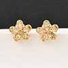 Brass Micro Pave Clear Cubic Zirconia Flower Stud Earrings EJEW-C158-17C-G-1