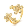 Flower Brass Micro Pave Clear Cubic Zirconia Open Cuff Rings RJEW-U008-33G-1