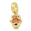 Rack Plating Brass Pave Orange Red Cubic Zirconia Cattle Head European Dangle Charms KK-Z067-47G-1