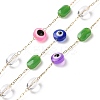 Flat Round with Evil Eye Glass Beaded Chains AJEW-J035-04G-02-1