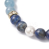 Natural Lapis Lazuli &  Quartz & Shell Pearl Round Beads Stretch Bracelets for Women BJEW-JB12229-03-4
