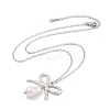304 Stainless Steel & Plastic Pearl Bowknot Pendant Cable Chain Necklaces NJEW-H044-09P-2