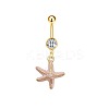 304 Stainless Steel Pave Clear Cubic Zirconia Enamel Starfish Curved Barbell Dangle Belly Rings FS-WG01A3A-08-1