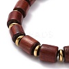 Waxed Natural Wood Column Beads Stretch Bracelet BJEW-JB07089-5
