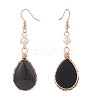 Natural Obsidian Teardrop Dangle Earrings with Natural Pearl EJEW-JE04850-02-3