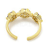Rack Plating Brass Micro Pave Cubic Zirconia Flower Open Cuff Rings for Women RJEW-F162-04G-01-3