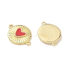 Brass Enamel Flat Round with Heart Links Connector Charms KK-L256-48C-G-2