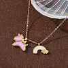 304 Stainless Steel Pearl Pink Enamel & Natural White Shell Pendant Unicorn Rainbow Pendant Necklaces for Women NJEW-M101-02G-4
